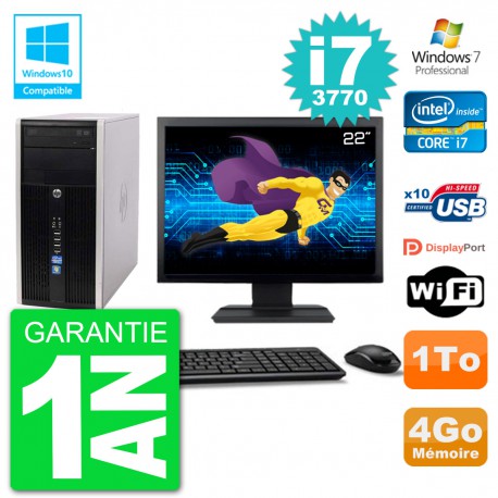 PC HP 6300 MT Ecran 22" Core i7-3770 RAM 4Go Disque 1To Graveur DVD Wifi W7