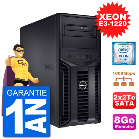 Serveur DELL PowerEdge T110 II Xeon QuadCore E3-1220 8Go 2x2To Perc H200 SATA