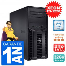 Serveur DELL PowerEdge T110 II Xeon QuadCore E3-1220 32Go 2To Perc H200 SATA