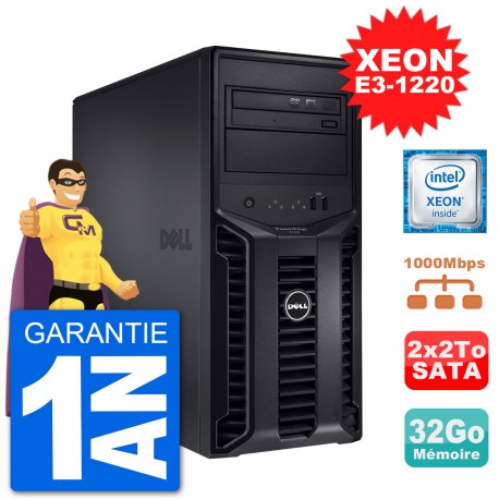 Serveur DELL PowerEdge T110 II Xeon QuadCore E3-1220 32Go 2x2To Perc H200 SATA