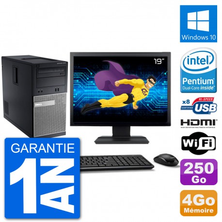 PC Dell 3010 MT Ecran 19" G2020 RAM 4Go Disque Dur 250Go HDMI Windows 10 Wifi