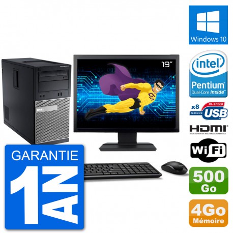 PC Dell 3010 MT Ecran 19" G2020 RAM 4Go Disque Dur 500Go HDMI Windows 10 Wifi