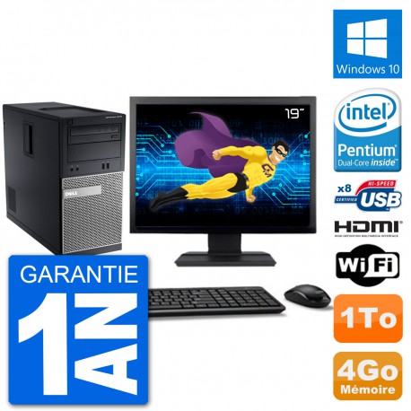 PC Dell 3010 MT Ecran 19" G2020 RAM 4Go Disque Dur 1To HDMI Windows 10 Wifi