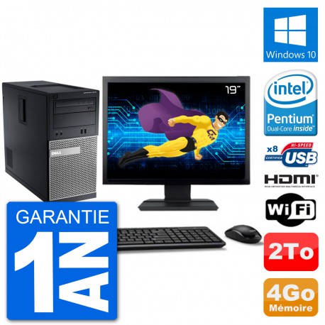 PC Dell 3010 MT Ecran 19" G2020 RAM 4Go Disque Dur 2To HDMI Windows 10 Wifi