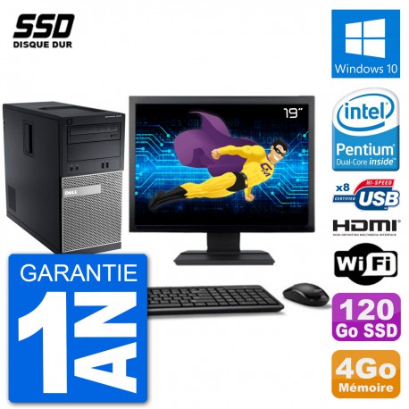 PC Dell 3010 MT Ecran 19" G2020 RAM 4Go SSD 120Go HDMI Windows 10 Wifi