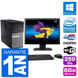 PC Dell 3010 MT Ecran 19" G2020 RAM 8Go Disque Dur 250Go HDMI Windows 10 Wifi