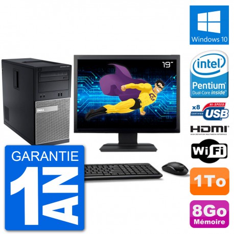 PC Dell 3010 MT Ecran 19" G2020 RAM 8Go Disque Dur 1To HDMI Windows 10 Wifi