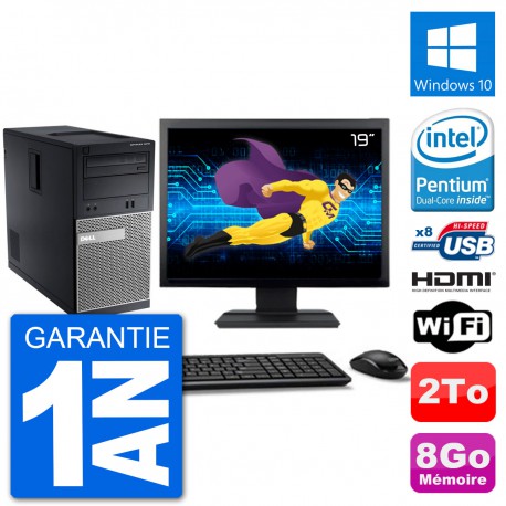 PC Dell 3010 MT Ecran 19" G2020 RAM 8Go Disque Dur 2To HDMI Windows 10 Wifi