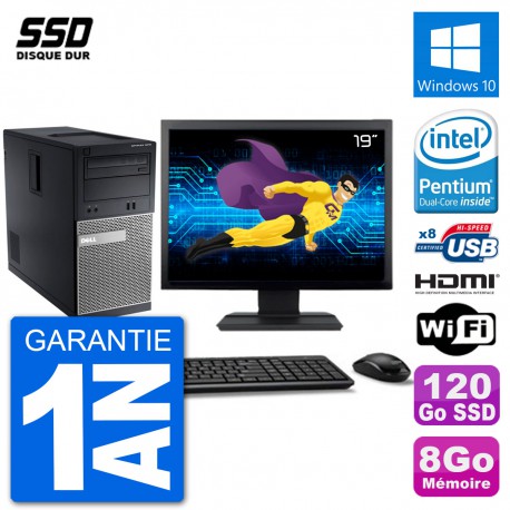 PC Dell 3010 MT Ecran 19" G2020 RAM 8Go SSD 120Go HDMI Windows 10 Wifi