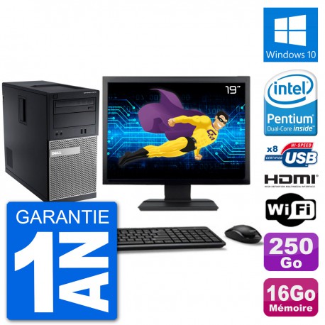 PC Dell 3010 MT Ecran 19" G2020 RAM 16Go Disque Dur 250Go HDMI Windows 10 Wifi