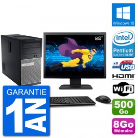 PC Dell 3010 MT Ecran 22" G2020 RAM 8Go Disque Dur 250Go HDMI Windows 10 Wifi