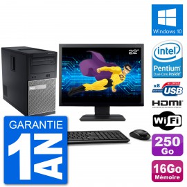 PC Dell 3010 MT Ecran 22" G2020 RAM 16Go Disque Dur 250Go HDMI Windows 10 Wifi