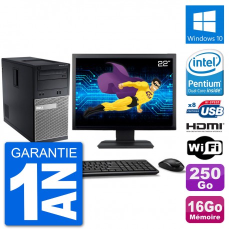 PC Dell 3010 MT Ecran 22" G2020 RAM 16Go Disque Dur 250Go HDMI Windows 10 Wifi