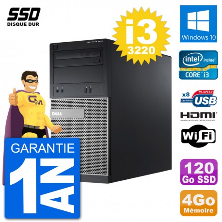 PC Dell 3010 MT i3-3220 RAM 4Go SSD 120Go HDMI Windows 10 Wifi