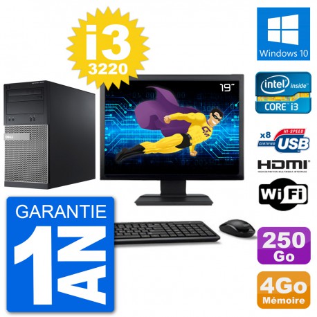 PC Dell 3010 MT Ecran 19" i3-3220 RAM 4Go Disque Dur 250Go HDMI Windows 10 Wifi