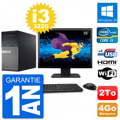 PC Dell 3010 MT Ecran 19" i3-3220 RAM 4Go Disque Dur 2To HDMI Windows 10 Wifi