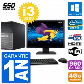 PC Dell 3010 MT Ecran 19" i3-3220 RAM 4Go SSD 960Go HDMI Windows 10 Wifi