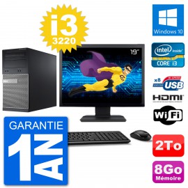 PC Dell 3010 MT Ecran 19" i3-3220 RAM 8Go Disque Dur 2To HDMI Windows 10 Wifi