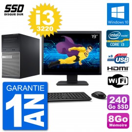 PC Dell 3010 MT Ecran 19" i3-3220 RAM 8Go SSD 240Go HDMI Windows 10 Wifi