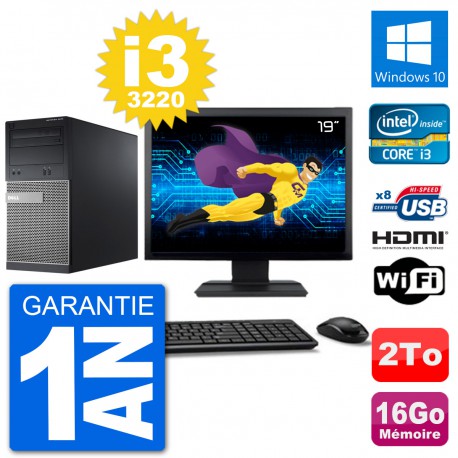 PC Dell 3010 MT Ecran 19" i3-3220 RAM 16Go Disque Dur 2To HDMI Windows 10 Wifi