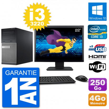 PC Dell 3010 MT Ecran 22" i3-3220 RAM 4Go Disque Dur 250Go HDMI Windows 10 Wifi