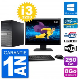 PC Dell 3010 MT Ecran 22" i3-3220 RAM 8Go Disque Dur 250Go HDMI Windows 10 Wifi