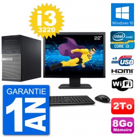 PC Dell 3010 MT Ecran 22" i3-3220 RAM 8Go Disque Dur 2To HDMI Windows 10 Wifi