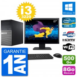 PC Dell 3010 MT Ecran 27" i3-3220 RAM 8Go Disque Dur 500Go HDMI Windows 10 Wifi