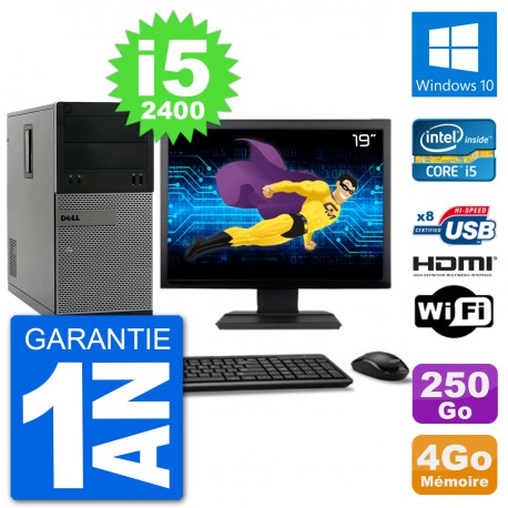 PC Dell 3010 MT Ecran 19" i5-2400 RAM 4Go Disque Dur 250Go HDMI Windows 10 Wifi