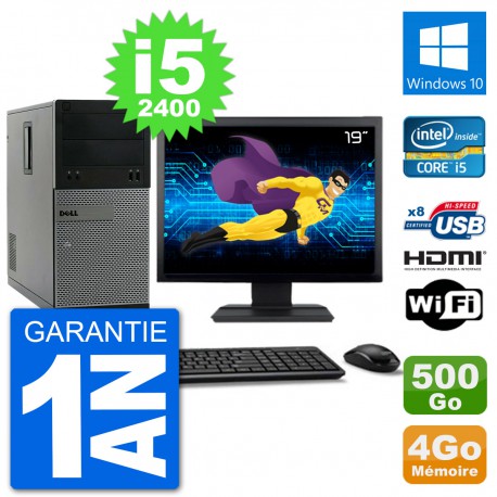 PC Dell 3010 MT Ecran 19" i5-2400 RAM 4Go Disque Dur 500Go HDMI Windows 10 Wifi