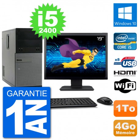 PC Dell 3010 MT Ecran 19" i5-2400 RAM 4Go Disque Dur 1To HDMI Windows 10 Wifi