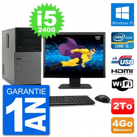 PC Dell 3010 MT Ecran 19" i5-2400 RAM 4Go Disque Dur 2To HDMI Windows 10 Wifi