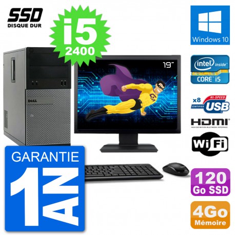 PC Dell 3010 MT Ecran 19" i5-2400 RAM 4Go SSD 120Go HDMI Windows 10 Wifi