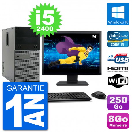 PC Dell 3010 MT Ecran 19" i5-2400 RAM 8Go Disque Dur 250Go HDMI Windows 10 Wifi