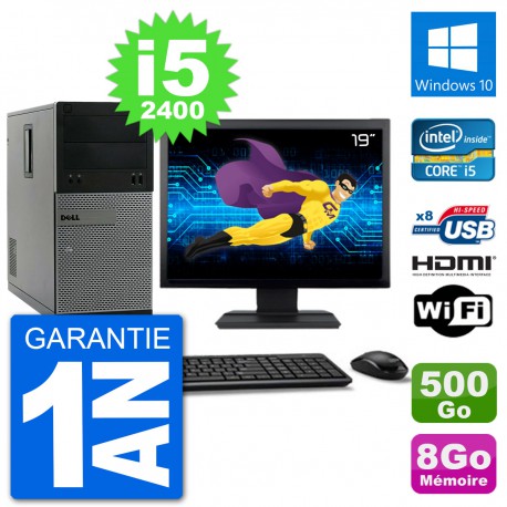 PC Dell 3010 MT Ecran 19" i5-2400 RAM 8Go Disque Dur 500Go HDMI Windows 10 Wifi