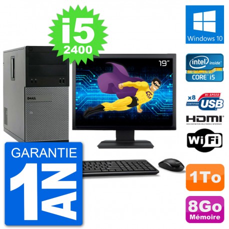 PC Dell 3010 MT Ecran 19" i5-2400 RAM 8Go Disque Dur 1To HDMI Windows 10 Wifi