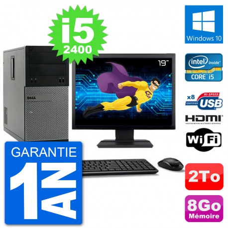 PC Dell 3010 MT Ecran 19" i5-2400 RAM 8Go Disque Dur 2To HDMI Windows 10 Wifi