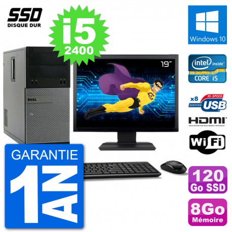 PC Dell 3010 MT Ecran 19" i5-2400 RAM 8Go SSD 120Go HDMI Windows 10 Wifi