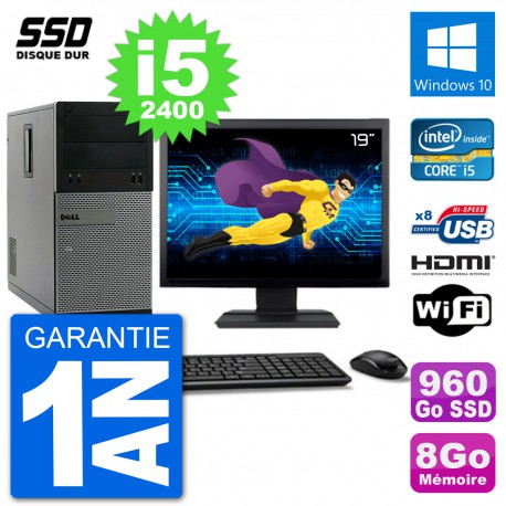 PC Dell 3010 MT Ecran 19" i5-2400 RAM 8Go SSD 960Go HDMI Windows 10 Wifi