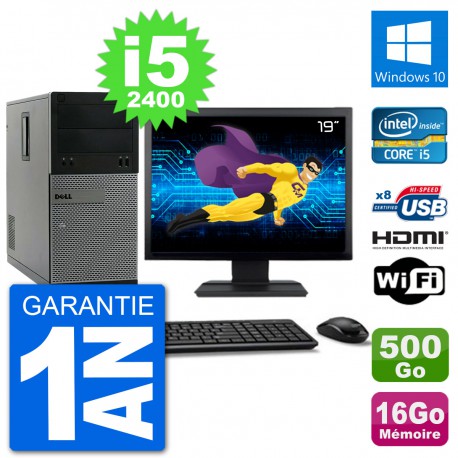 PC Dell 3010 MT Ecran 19" i5-2400 RAM 16Go Disque Dur 500Go HDMI Windows 10 Wifi