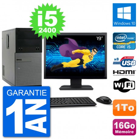 PC Dell 3010 MT Ecran 19" i5-2400 RAM 16Go Disque Dur 1To HDMI Windows 10 Wifi