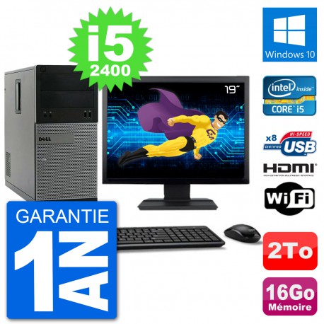 PC Dell 3010 MT Ecran 19" i5-2400 RAM 16Go Disque Dur 2To HDMI Windows 10 Wifi