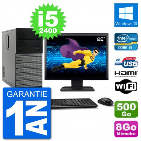 PC Dell 3010 MT Ecran 22" i5-2400 RAM 8Go Disque Dur 500Go HDMI Windows 10 Wifi