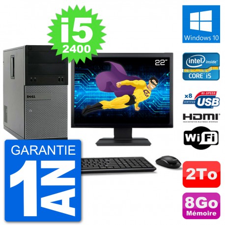 PC Dell 3010 MT Ecran 22" i5-2400 RAM 8Go Disque Dur 2To HDMI Windows 10 Wifi