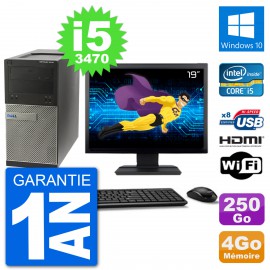 PC Dell 3010 MT Ecran 19" i5-3470 RAM 4Go Disque Dur 250Go HDMI Windows 10 Wifi