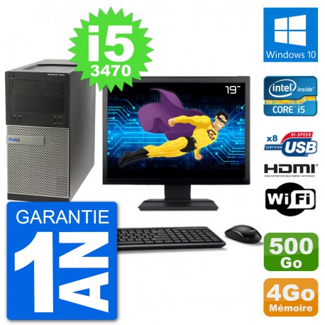 PC Dell 3010 MT Ecran 19" i5-3470 RAM 4Go Disque Dur 500Go HDMI Windows 10 Wifi