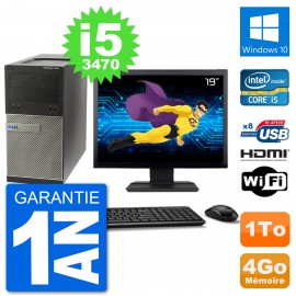 PC Dell 3010 MT Ecran 19" i5-3470 RAM 4Go Disque Dur 1To HDMI Windows 10 Wifi