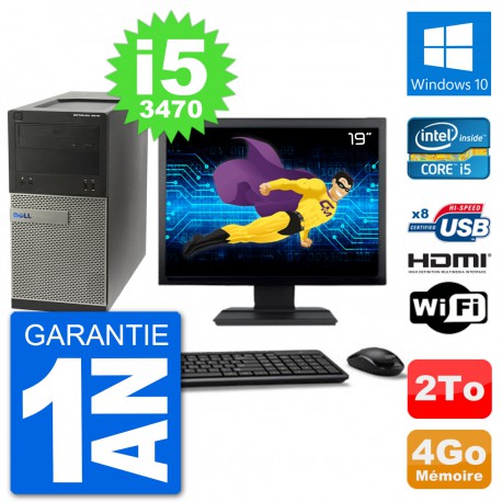 PC Dell 3010 MT Ecran 19" i5-3470 RAM 4Go Disque Dur 2To HDMI Windows 10 Wifi