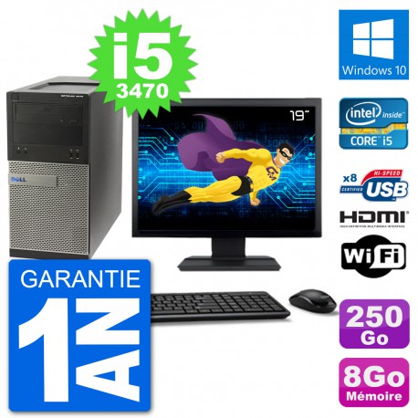 PC Dell 3010 MT Ecran 19" i5-3470 RAM 8Go Disque Dur 250Go HDMI Windows 10 Wifi