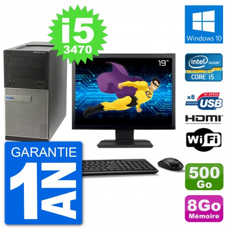 PC Dell 3010 MT Ecran 19" i5-3470 RAM 8Go Disque Dur 500Go HDMI Windows 10 Wifi